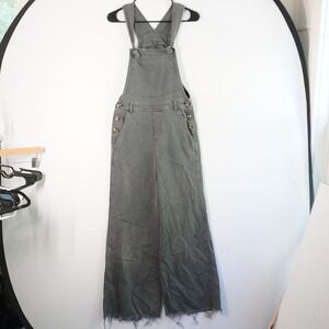 Aerie XS Grey Wide Leg Overalls Jumpsuit Raw Hem‎ Casual Chic Denim